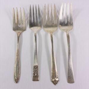 Lot of 4 Vintage Oneida Silver Plate Serving Forks Meat Forks WM A Rogers